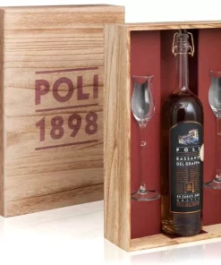 Confezione "Legno N° 1 - Grappa Bassano del Grappa 24 Carati + 2 Bicchieri da Degustazione" - Poli