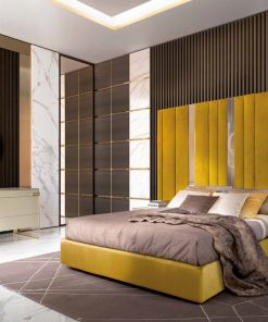 Letto matrimoniale di lusso imbottito con testata a muro alta Virginia